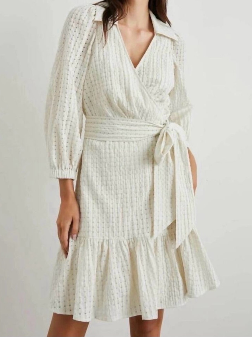 Nwt Rails Kiara Wrap Dress In Ivory Seersucker Small